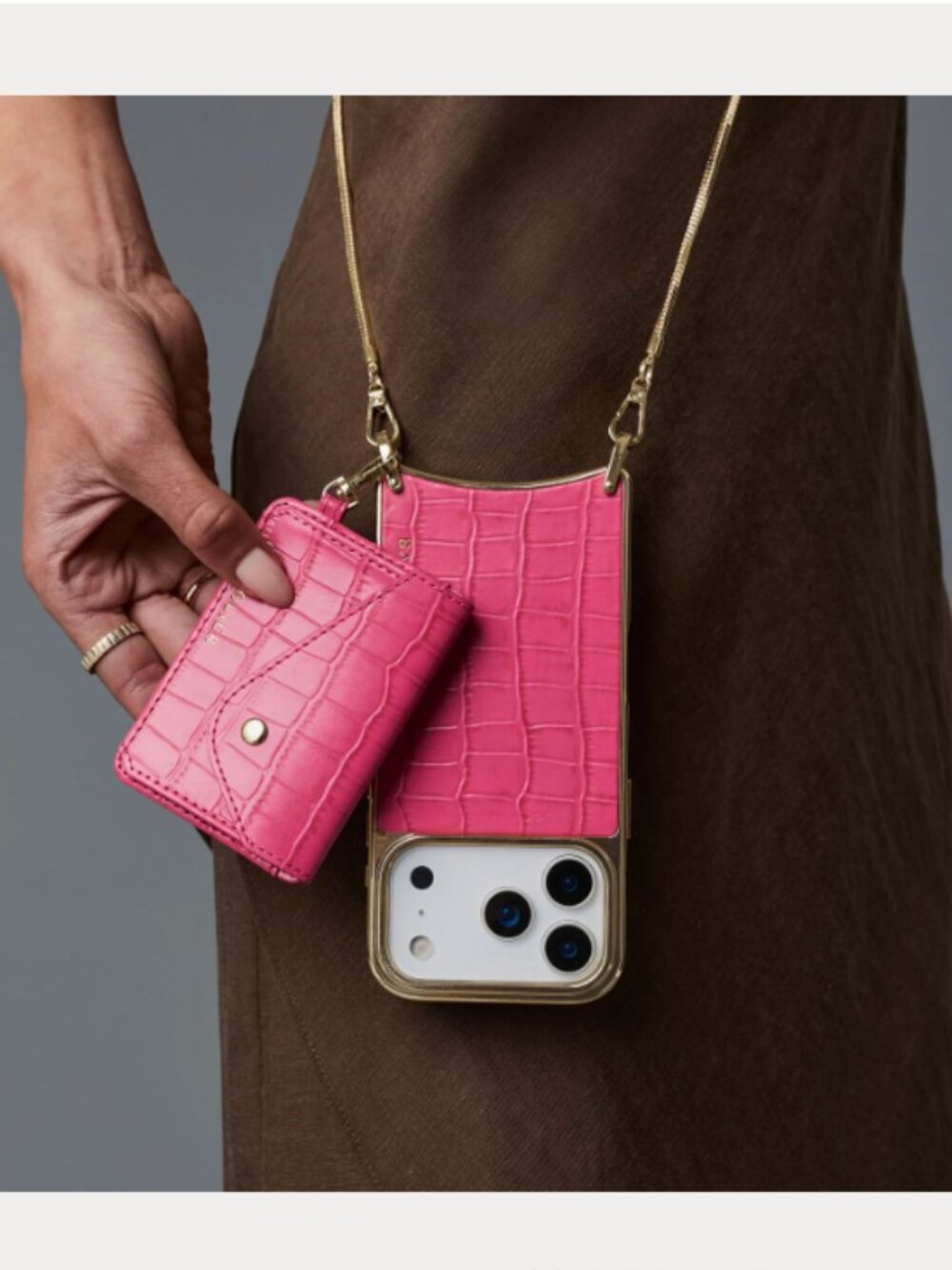 Bandolier Remi Magnet Removable Wallet Crossbody Phone Case in Magenta Croc. NWT